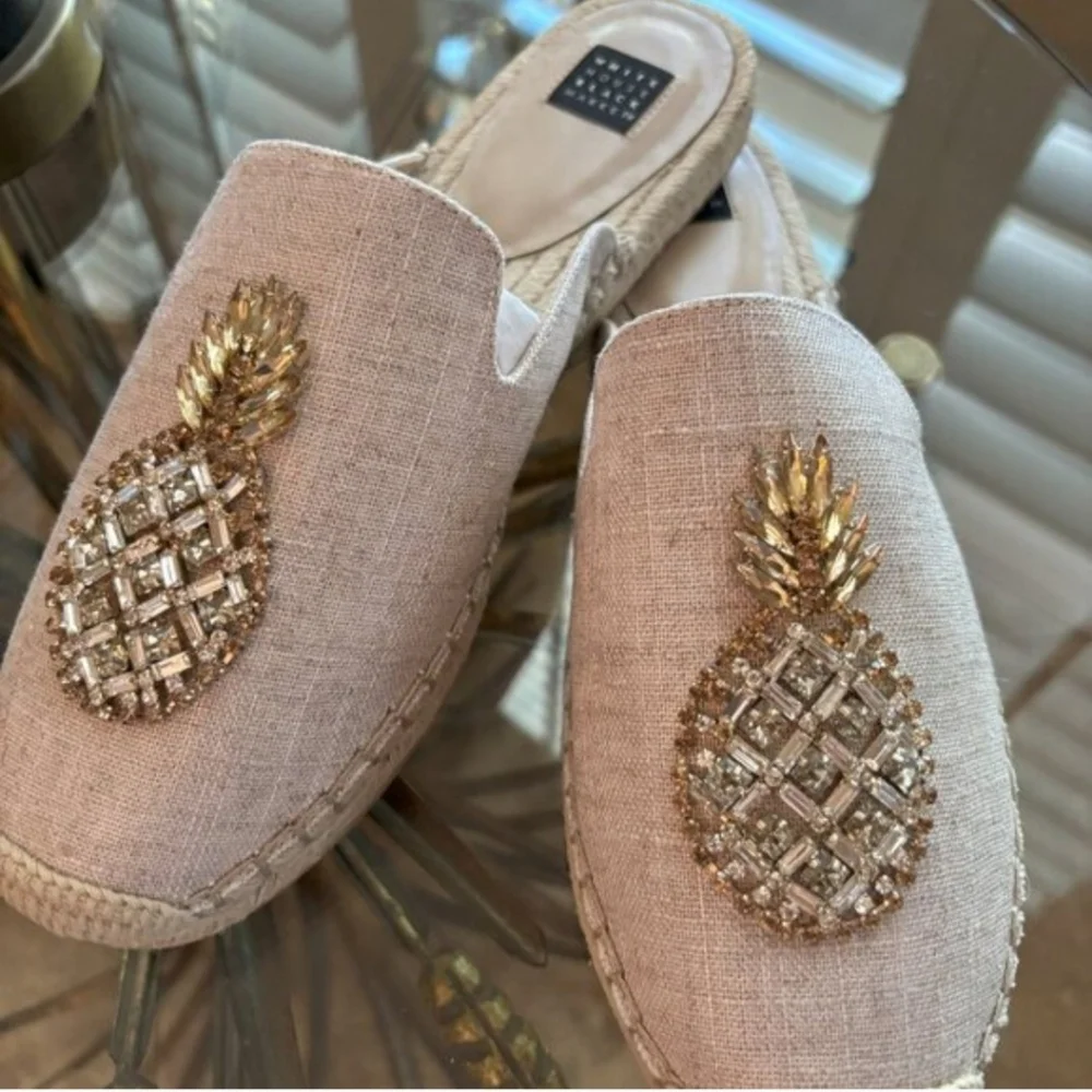 WHBM JOSI JEWELED PINEAPPLE ESPRADILLE SLIDE SIZE 9